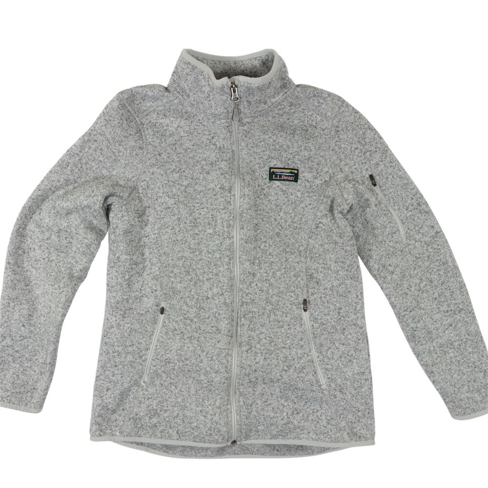 LL Bean Sweater Fleece Jacket Womens Medium Gray Full Zip Hiking Outdoor Coat